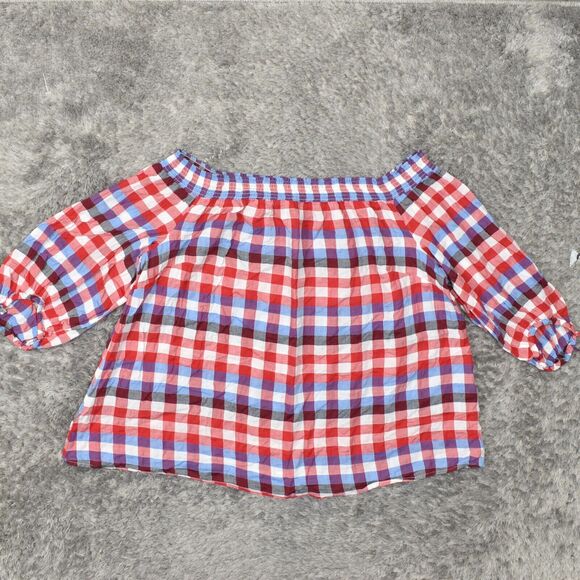 Lane Bryant Red and Blue Plaid Off-Shoulder Top - Picture 1 of 8